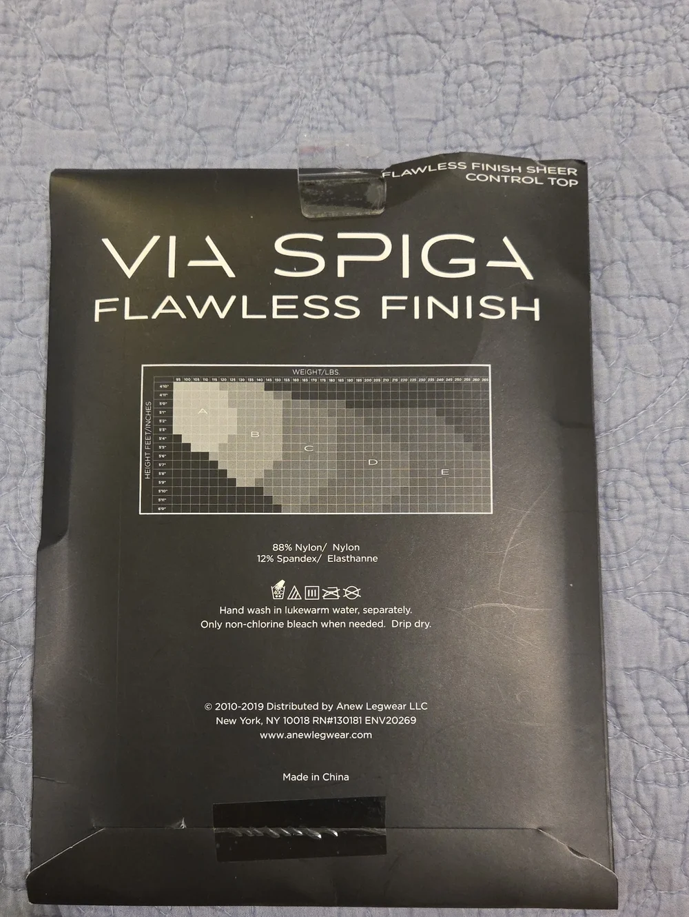 Via Spiga Flawless Finish Black Sheer Control Top Hosiery Size D, New!
